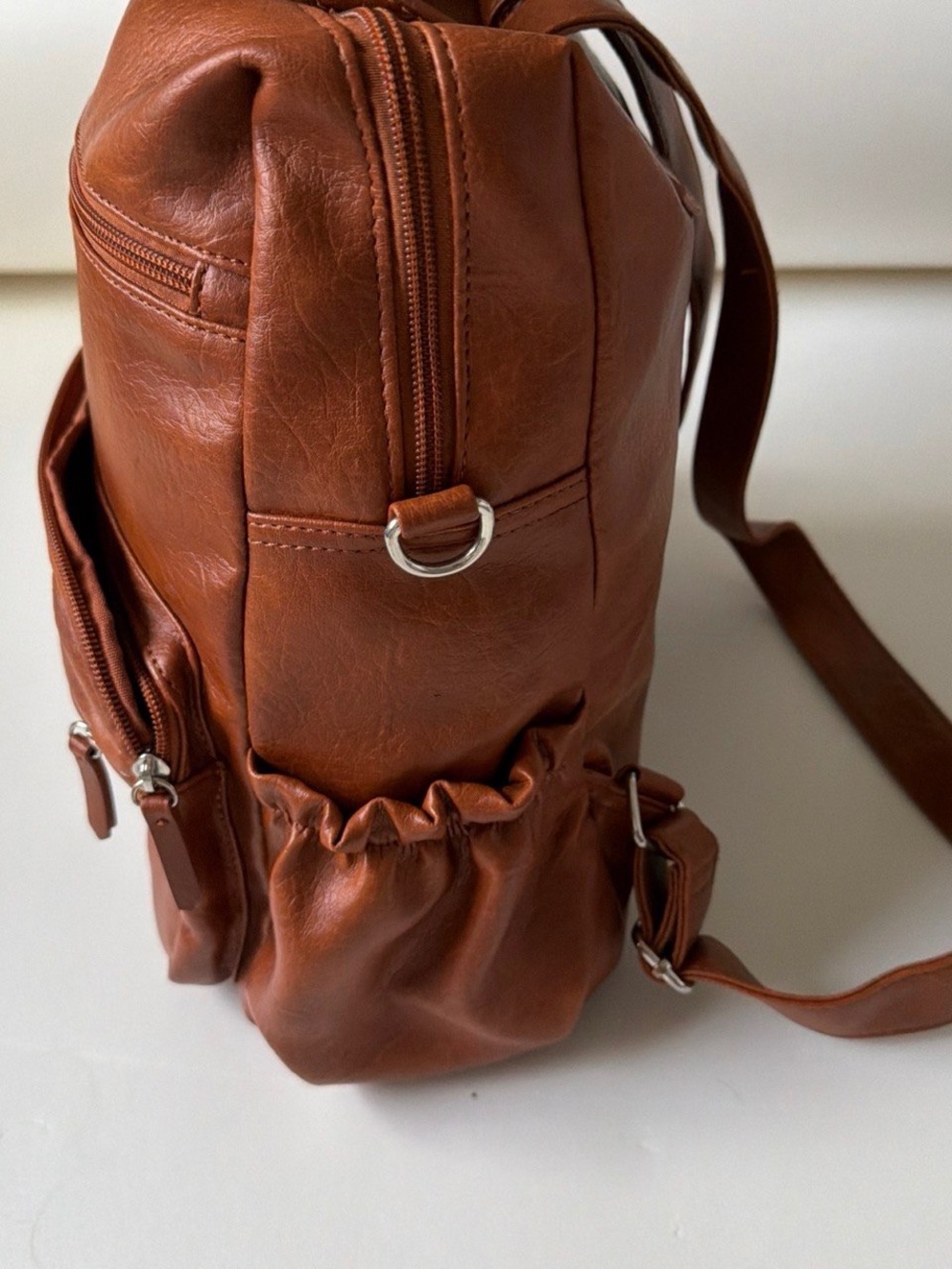Compact Brown Faux-Leather Women’s Backpack